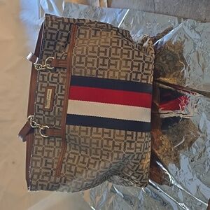 Tommy Hilfiger tan with red white blue stripe